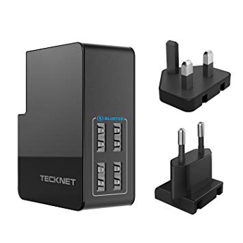 TeckNet USB Charger Plug PowerZone C3 27W 4 Port Mains Wall Charger Interchangeable UK EU Travel Adaptor for iPhoneX/ 8/7 / 6s / Plus, iPad Pro/Air 2 / Mini, Galaxy S8/ S7 / S6, Note 5 and More