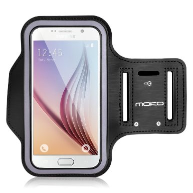 Galaxy S6 / S6 Edge Armband, MoKo Sports Armband for Samsung Galaxy S6 / S6 Edge 5.1 inch - Key Holder & Card Slot, Water Resistant, Sweat-proof, BLACK (Compatible with Cellphones up to 5.2 Inch)