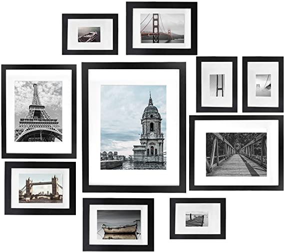 Vsadey Picture Frames Set of 10, 11x14/8x10/5x7/4x6 Inch Photo Frame, Black Collage Picture Frames Kit for Home, Gallery and Office Wall & Table Top Decoration