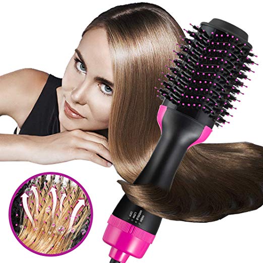 Hot Air Brushes One Step 3-in-1 Hair Dryer & Volumizer Negative Ion Hair Straightener Hair Curler Hair Styler Straightening Brush Hot Air Spin Brush Salon and Curly Hair Comb Reduce Frizz and Static (Black 1)