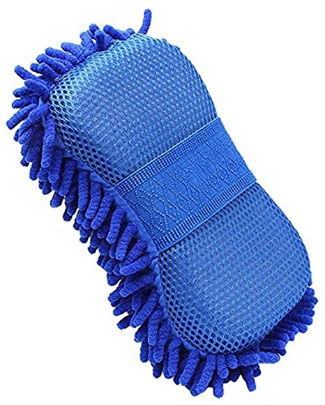 EFORCAR Microfiber Chenille Car Wash Sponge, Double Sided Washing Sponge Built in Hand-Strap (Blue)