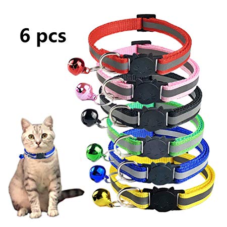TCBOY Breakaway Cat Collar with Bell, Mixed Colors Reflective Cat Collars - Ideal Size Pet Collars for Cats or Small Dogs(6pcs/Set)