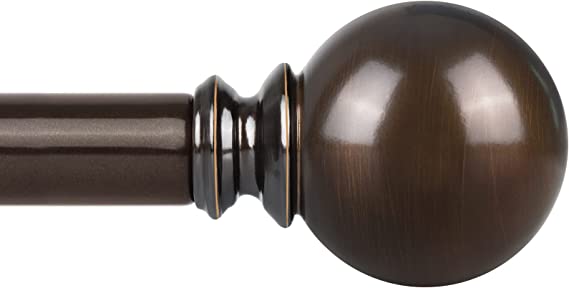 KAMANINA 1 Inch Curtain Rod Telescoping Single Drapery Rod 110 to 195 Inches (9.2-16.3 Feet), Round Finials, Bronze