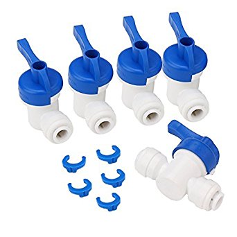 Wholey Equal Straight OD Tube Ball Valve Quick Connect Fitting 1/4" RO Water System, set of 5