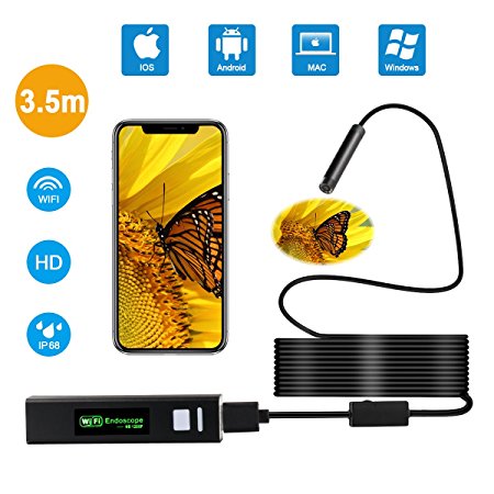 Wireless Endoscope Android,iPhone USB Endoscope Camera 2.0 Megapixels HD with 8 LED Adjustable Lights,Semi-Rigid Flexible Endoscope,IP68 Waterproof Endoscope for Samsung,Iphone,PC,Tablet,Mac