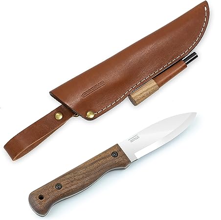 BPS Knives B1 CSHF - Bushcraft Fixed Blade Knife With Leather Sheath and Ferro Rod - Camping Knives - Outdoor Carbon Steel Full Tang Knife - Handmade Camp Knife - Survival Tactical Knife