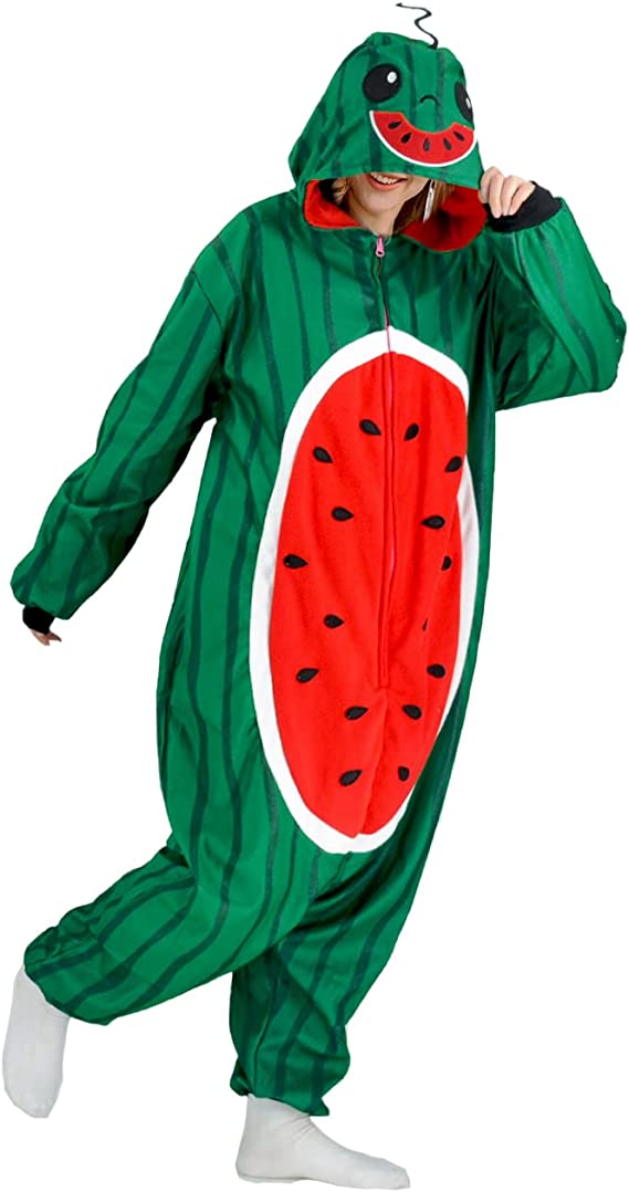 Adult Fruit waterrmelon Onesie Pajamas Costume Cosplay Homewear Sleepwear Jumpsuit for Men Women Girls Boys Teens