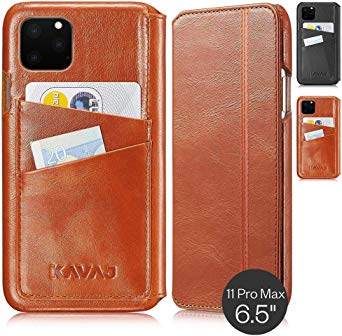 KAVAJ Case Compatible with Apple iPhone 11 Pro Max 6.5" Leather - Dallas - Cognac Brown Wallet Folio Cover with Card Holder