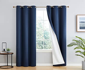 HLC.ME 100% Complete Blackout Lined Drapery with Thick Double Layer Thermal Insulated Energy Efficient Window Curtain Grommet Panels for Bedroom & Living Room, 2 Panels (42 W x 63 L, Navy Blue)