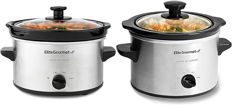 Elite Gourmet MST-275XS Electric Oval Slow Cooker, Adjustable Temp, Entrees, Sauces, Stews & Dips & MST-250XS Electric Slow Cooker Ceramic Pot, Adjustable Temp, Entrees, Sauces