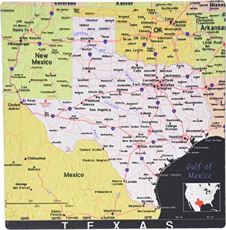 3dRose LLC 8 x 8 x 0.25 Inches Mouse Pad, Image of Texas Map with Cities and Roads in Exotic Color - (mp_174524_1)