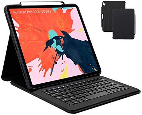 iPad Pro 12.9 Keyboard Case for iPad Pro 12.9 2018 with Pencil Holder, Maxace iPad Pro 2018 3rd PU Leather Tablet Case, Smart Bluetooth Wireless Keyboard Cover, Supports Apple Pencil Charging