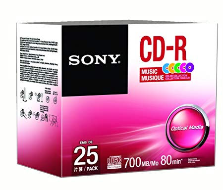 Sony 25CRM80XS CD-R Audio Color in Color Slim Jewel Cases 25-Pack