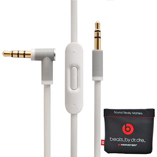 New Version Original Replacement Audio Cable Cord Wire with In-line Microphone and Control   Original OEM Replacement Leather Pouch/Leather Bag for Beats by Dr Dre Headphones Solo/Studio/Pro/Detox/Wireless/Mixr/Executive/Pill (White)