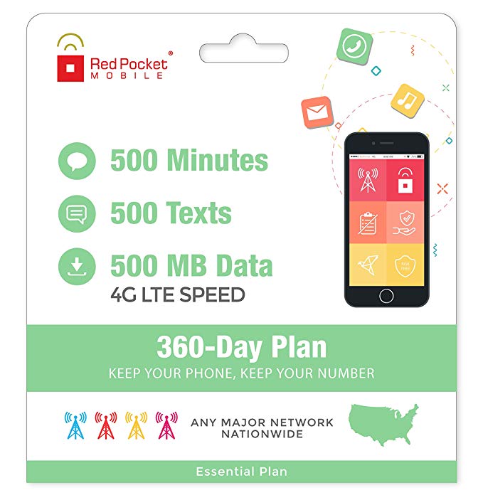 $8.25/Mo Red Pocket Prepaid Wireless Phone Plan   SIM; 500 Talk 500 Text 500MB