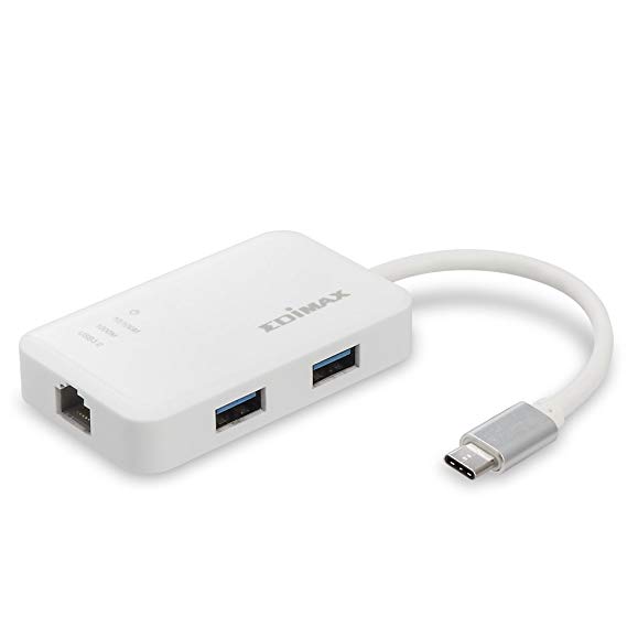 Edimax USB Type C to USB 3.0 & Gigabit Port Hub, 3 x USB 3.0 Ports, for 2017 MacBook, Chromebook Pixel, Galaxy S8/S8  & Later (EU-4308)