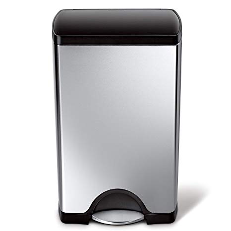 simplehuman 38 Liter / 10 Gallon Stainless Steel Rectangular Kitchen Step Trash Can, Brushed with Plastic Lid