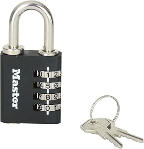 Master Lock Zinc 7641EURDBLK Indoor Combination Padlock with Override Key, 78 x 40 x 16 mm, Black