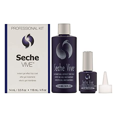 Seche Vive Professional Kit, Instant Gel Effect Top Coat for Nail Polish, 4 oz & 0.5 oz Refill