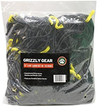 Grizzly Gear Extra Large Bungee Cargo Net | Weatherproof Truck Bed/Trailer Net | 7" Mesh Stretches to 12' x 8' | 28 Durable Nylon Hooks | Heavy-Duty Hardware