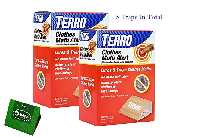 Terro MOTH CONTROL COMBO Clothes Moth Alert Traps - T720-2 Pack & Bonus Moth trap Made By Q-TRAPS (5 Traps Total)