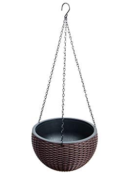 Foraineam 10.2 Inches Round Basket Hanging Planter Dual-pots Design Garden Flower Plant Pots Hanging Planter Baskets with Drainer and Chain for Indoor Outdoor Use