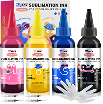 Printers Jack Sublimation Ink Refill for Epson EcoTank Supertank Printers ET-2720 ET-2760 ET-2750 ET-15000 ET-4700 ET-3760 WF-7710 WF-7720 400ml/Anti-UV/Upgrade Version/Offer Free ICC Printing