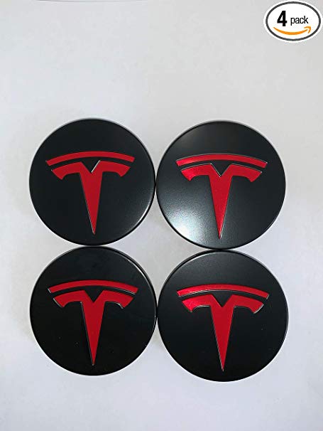 4 Black/Red New Tesla Model S, X & 3 Wheel Center Cap Cover