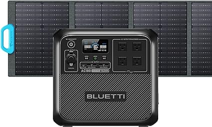 BLUETTI Solar Generator AC180 with PV120 Solar Panel, 1152Wh Portable Power Station w/ 4 1800W (2700W Power Lifting) AC Outlets, 120W Solar Input, LiFePO4 Emergency Power for Camping, Power Outage