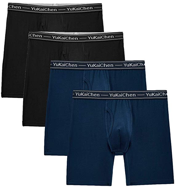 YuKaiChen Men's Underwear Soft Bamboo Fiber Long Boxer Briefs Function Fly