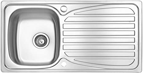JASS Ferry Kitchen Sink Inset Stainless Steel Single 1 Bowl Reversible Drainer with Waste Pipes Clips - 10 Year Guarantee