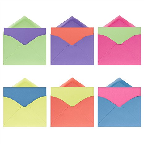 Neon Brights Note Card Assortment Pack - Set of 36 cards - 6 of each color, blank inside and out - with matching envelopes