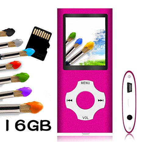 Tomameri - MP3 / MP4 Player with Rhombic Button, Portable Music and Video Player, Including a 16 GB Micro SD Card and Maximum support 32GB, Supporting Photo Viewer, Video and Voice Recorder - Pink