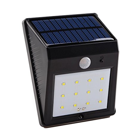 Qedertek Solar sensor Light, 12 LED PIR Outdoor Wireless Security Motion Sensoring Light for Patio, Deck, Yard, Garden, Home, Hallway, Outside Wall with Day / Night Auto On / Off