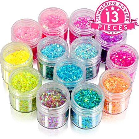 Chunky Glitter Sequins, YGDZ 13 Boxes Body Face Hair Nail Holographic Glitter, Mixed Cosmetic Festival Glitter, Gradual Color Iridescent Flakes Ultra-thin Tips Makeup Nail Sequins