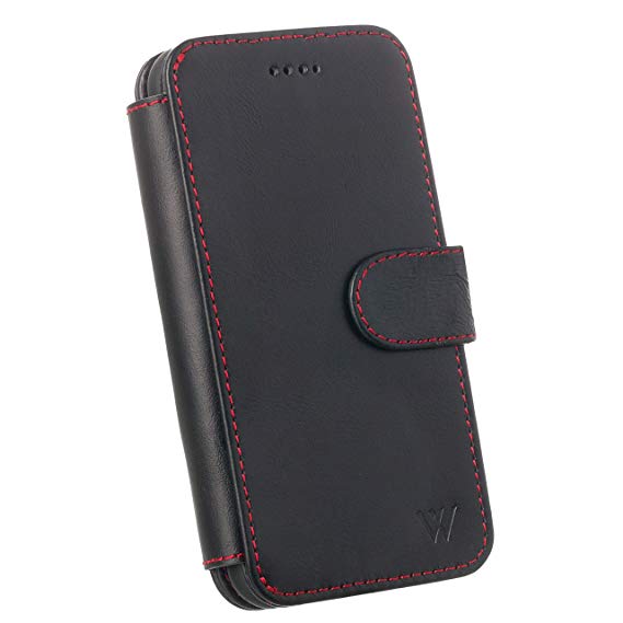 Wilken iPhone Xs Max Leather Wallet with Detachable Phone Case | Wireless Charging Compatible | Top Grain Cowhide Leather | (Black/Red, XS Max)