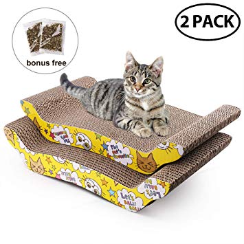 2 Pack Cat Scratcher Cardboard with Catnip, Recycle Corrugated Scratching Pad Reversible Replacement Scratcher Pad Lounge Sofa Bed