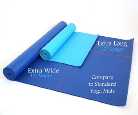 84" X 36" X 1/4" Extra Wide, Extra Long, Extra Thick Blue Yoga Pilates Mat