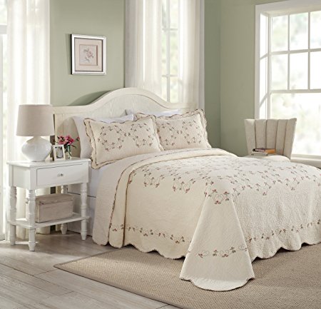 Modern Heirloom Collection Felisa Cotton Filled Bedspread, King, 120 by 118-Inch