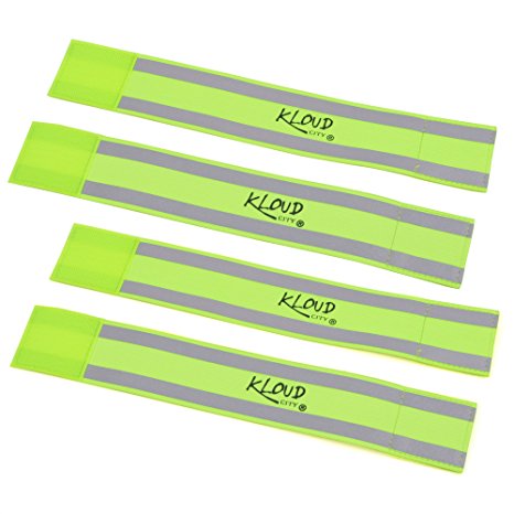 KLOUD City® High Visibility Elastic Reflective Safty Wristbands/Ankle Bands/ArmBand for Running, Cycling, Jogging or Dog Walking with Velcro