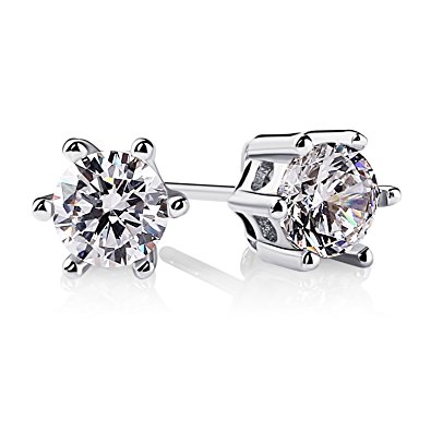 B.Catcher 925 Sterling Silver Round Cut Cubic Zirconia Stud Earrings Sets