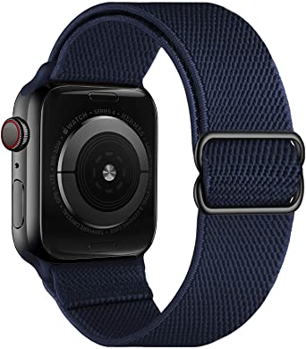 OXWALLEN Stretchy Nylon Solo Loop Compatible with Apple Watch Bands 38mm 40mm, Adjustable Elastic Braided Stretches Women Men Strap for iWatch SE Series 6/5/4/3/2/1,Midnight Blue