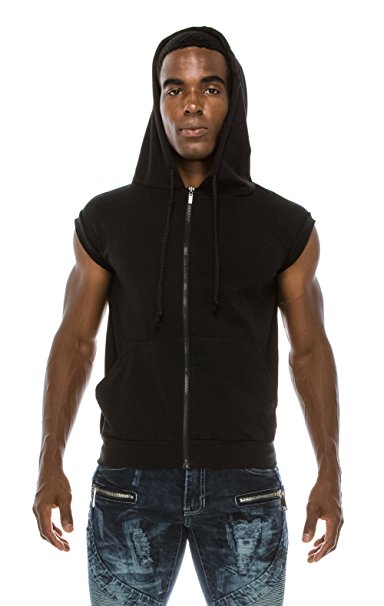 Angel Cola Men's Sleeveless Hoodie Zip Up Midweight Cotton Vest
