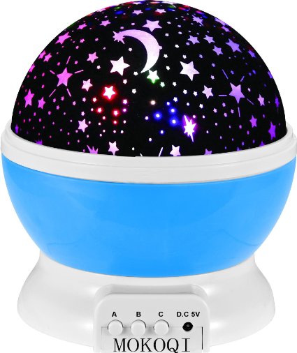 Night Lighting Lamp  4 LED Beads 3 Model Light 49 FT 15 M USB Cord  Romantic Rotating Cosmos Star Sky Moon Projector  Rotation Night Projection for Children Kids Bedroom Blue