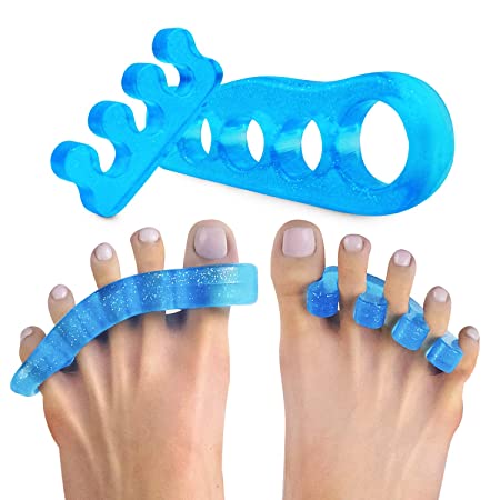 Gel Toe Separators Bunion Correctors - Spacers for Overlapping Toes - Crooked Toes, Hammer Toe Straighteners - Stretchers for Yoga and Pedicure - 2 Pairs - Open-Top and Loop Dividers - One Size