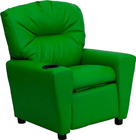 Flash Furniture Contemporary Green Vinyl Kids Recliner with Cup Holder