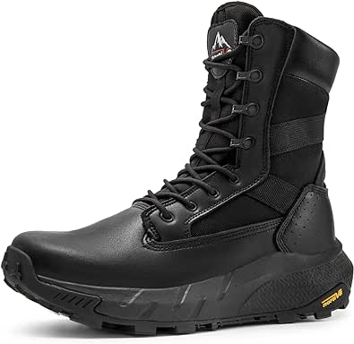 NORTIV 8 Men's Breathable Tactical Military Work Boots Side Zipper Leather Lightweight Hiking Motorcycle Combat Boots 8 Inches