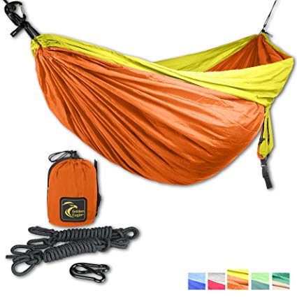 Double Camping Hammock Set - Incl. 2 carabiners and 2 ropes - 118 x 78 in - 600 lbs load . Top Rated Best Quality Lightweight Parachute Nylon 210T Travel Hammock. Great Gift.2 YEAR WARRANTY.