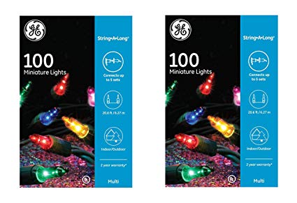 GE String A Long 100 Count Indoor / Outdoor Mini Multicolor Holiday Lights Set on Green Wire (2 Pack)