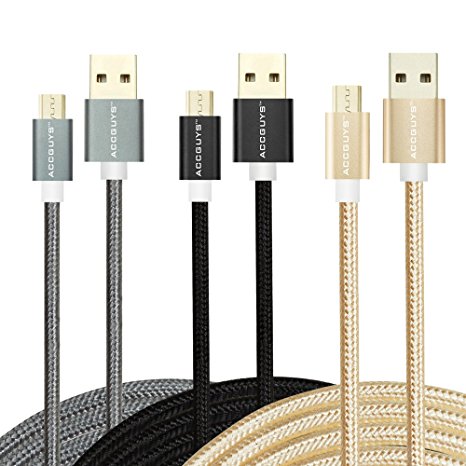 ACCGUYS Micro USB Cable 3-Pack 6ft/2m Durable Nylon Braided Charing Cable with Gold-plated Connectors for Android, Samsung, HTC, Motorola, Nokia and More (option 01)